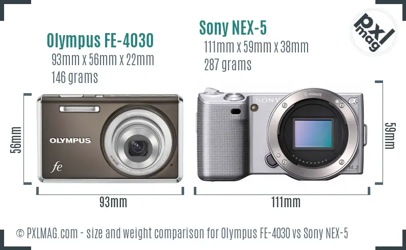 Olympus FE-4030 vs Sony NEX-5 size comparison