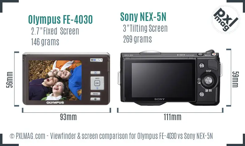 Olympus FE-4030 vs Sony NEX-5N Screen and Viewfinder comparison
