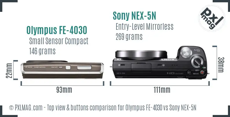Olympus FE-4030 vs Sony NEX-5N top view buttons comparison