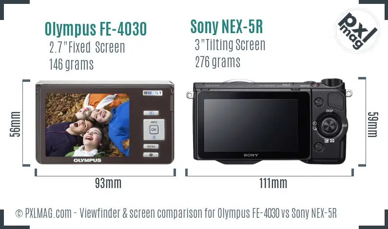 Olympus FE-4030 vs Sony NEX-5R Screen and Viewfinder comparison