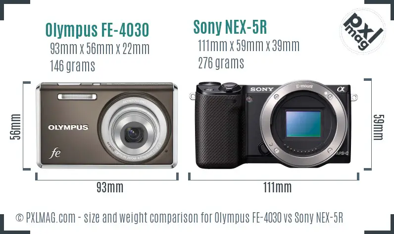 Olympus FE-4030 vs Sony NEX-5R size comparison