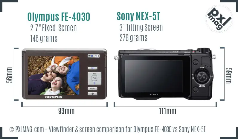 Olympus FE-4030 vs Sony NEX-5T Screen and Viewfinder comparison