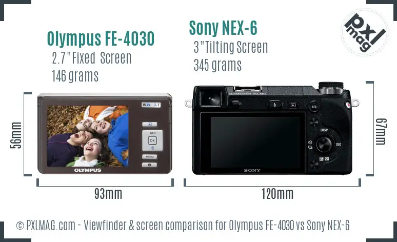 Olympus FE-4030 vs Sony NEX-6 Screen and Viewfinder comparison