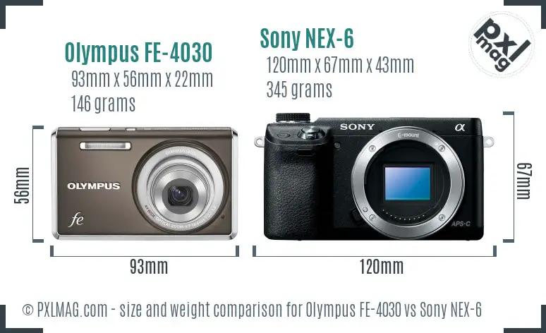 Olympus FE-4030 vs Sony NEX-6 size comparison