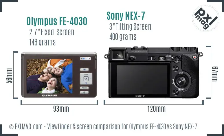 Olympus FE-4030 vs Sony NEX-7 Screen and Viewfinder comparison
