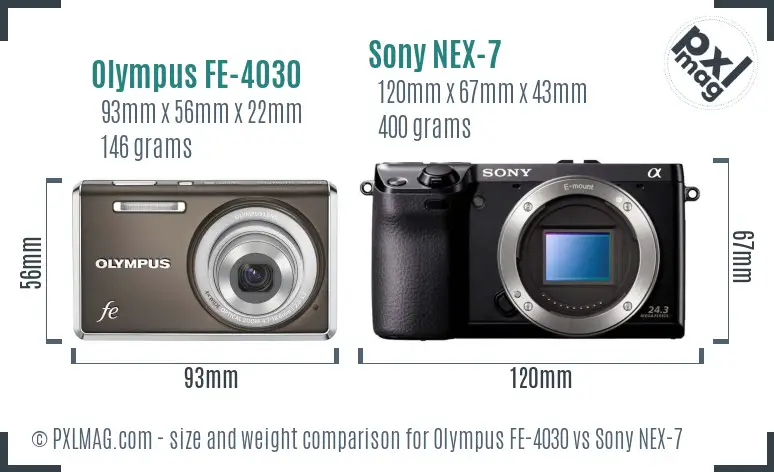 Olympus FE-4030 vs Sony NEX-7 size comparison