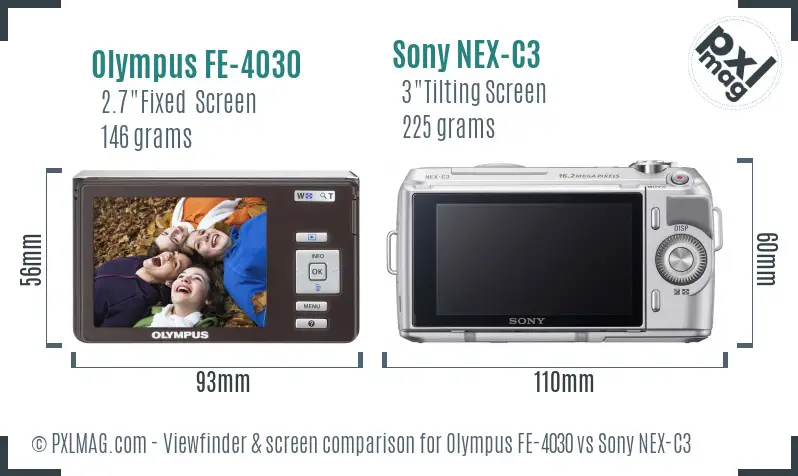 Olympus FE-4030 vs Sony NEX-C3 Screen and Viewfinder comparison