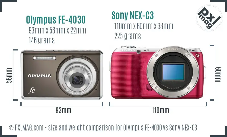 Olympus FE-4030 vs Sony NEX-C3 size comparison
