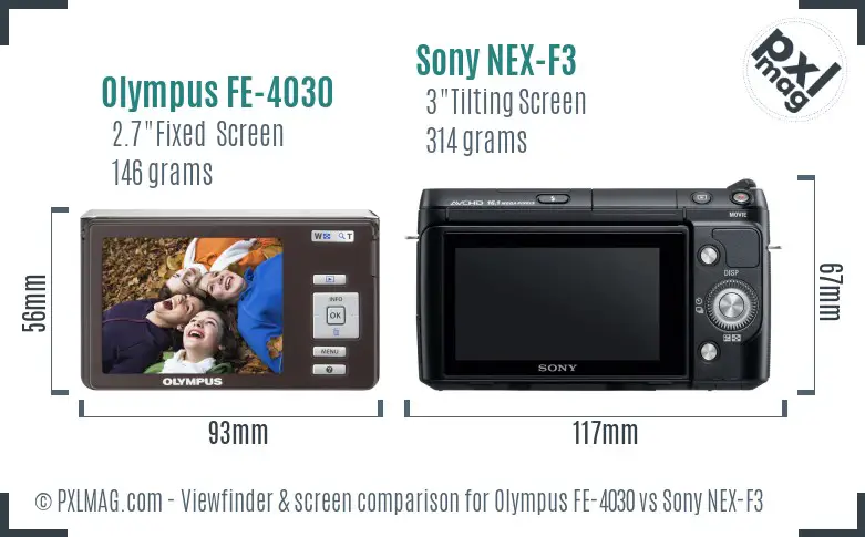 Olympus FE-4030 vs Sony NEX-F3 Screen and Viewfinder comparison