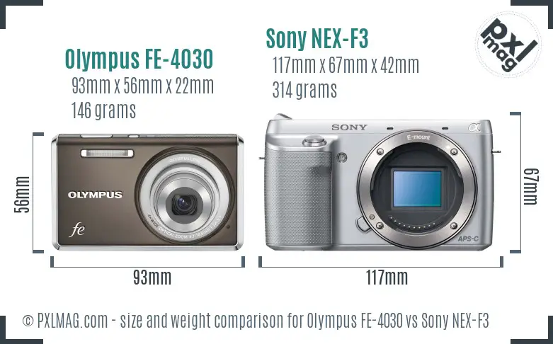 Olympus FE-4030 vs Sony NEX-F3 size comparison