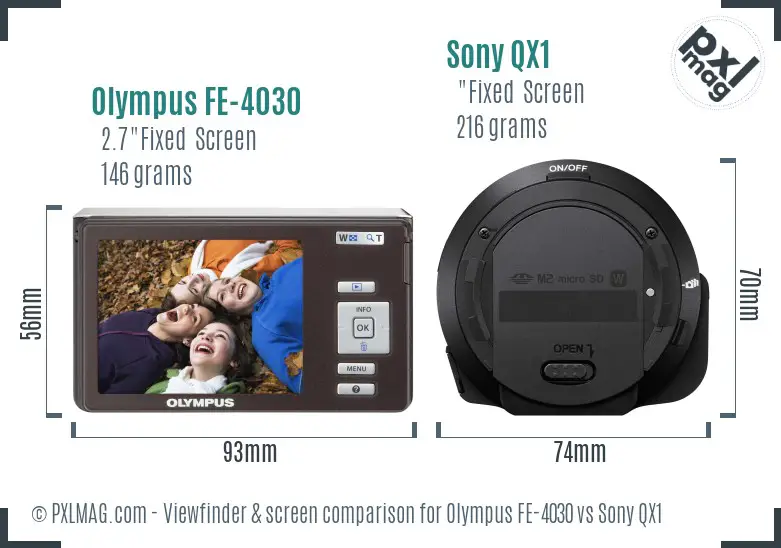Olympus FE-4030 vs Sony QX1 Screen and Viewfinder comparison