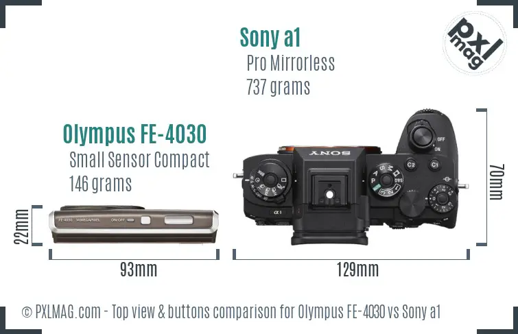 Olympus FE-4030 vs Sony a1 top view buttons comparison