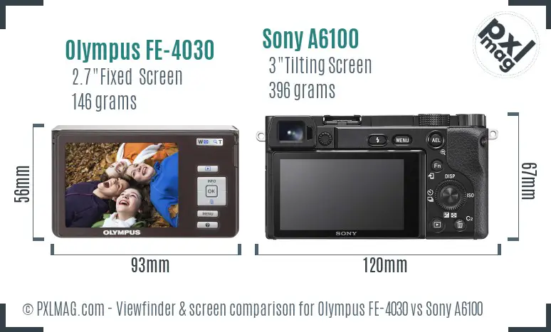 Olympus FE-4030 vs Sony A6100 Screen and Viewfinder comparison Olympus FE-4030 vs Sony A6100 Screen and Viewfinder comparison