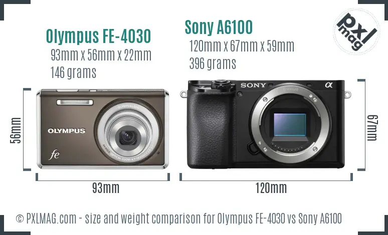 Olympus FE-4030 vs Sony A6100 size comparison Olympus FE-4030 vs Sony A6100 size comparison