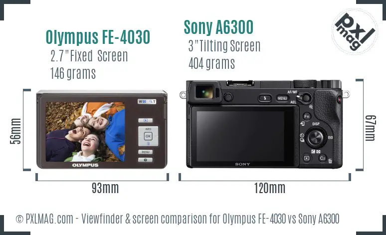 Olympus FE-4030 vs Sony A6300 Screen and Viewfinder comparison