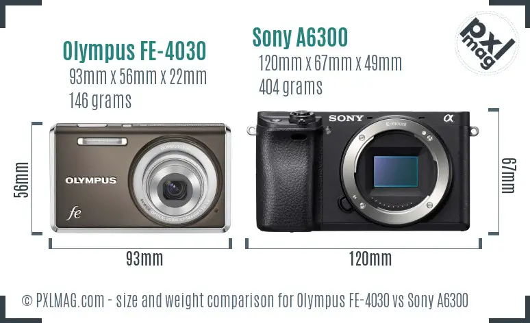 Olympus FE-4030 vs Sony A6300 size comparison