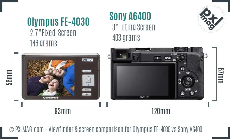 Olympus FE-4030 vs Sony A6400 Screen and Viewfinder comparison