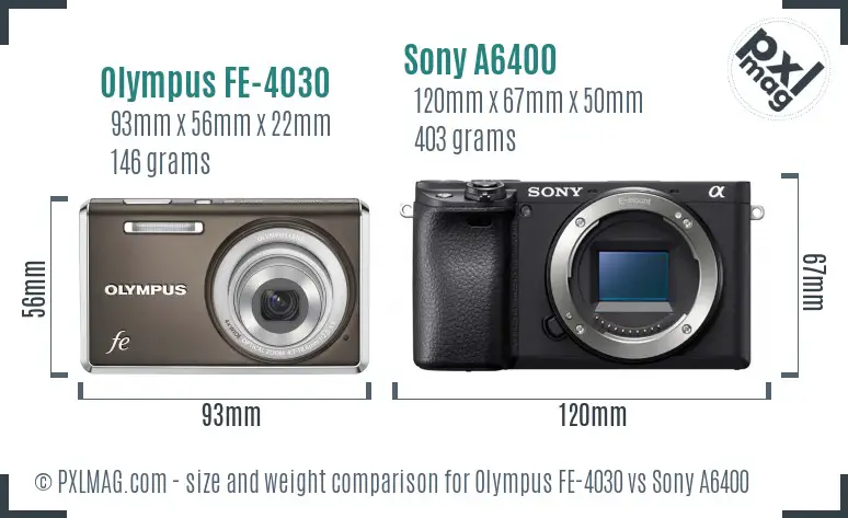 Olympus FE-4030 vs Sony A6400 size comparison