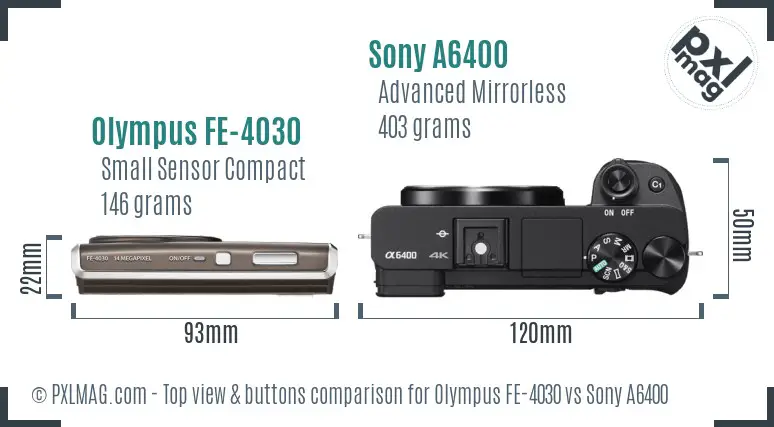 Olympus FE-4030 vs Sony A6400 top view buttons comparison