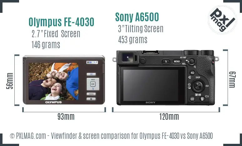 Olympus FE-4030 vs Sony A6500 Screen and Viewfinder comparison