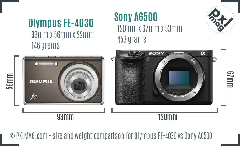Olympus FE-4030 vs Sony A6500 size comparison