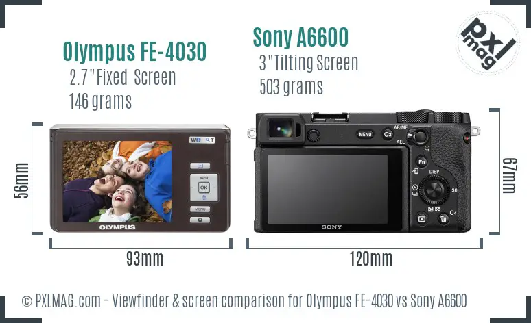 Olympus FE-4030 vs Sony A6600 Screen and Viewfinder comparison