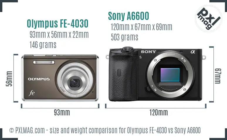 Olympus FE-4030 vs Sony A6600 size comparison