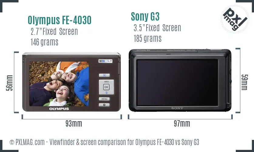 Olympus FE-4030 vs Sony G3 Screen and Viewfinder comparison