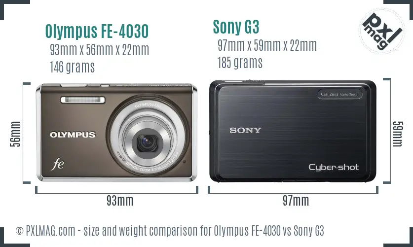 Olympus FE-4030 vs Sony G3 size comparison