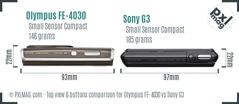 Olympus FE-4030 vs Sony G3 top view buttons comparison