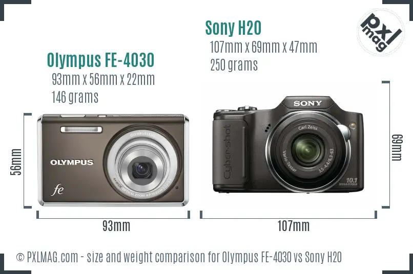 Olympus FE-4030 vs Sony H20 size comparison