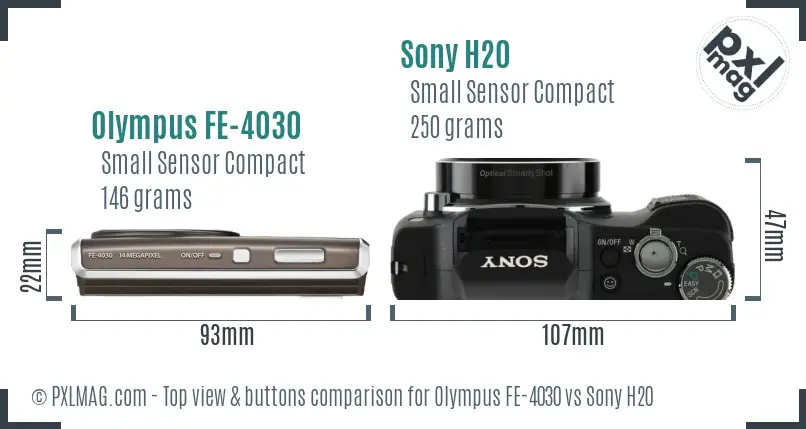 Olympus FE-4030 vs Sony H20 top view buttons comparison
