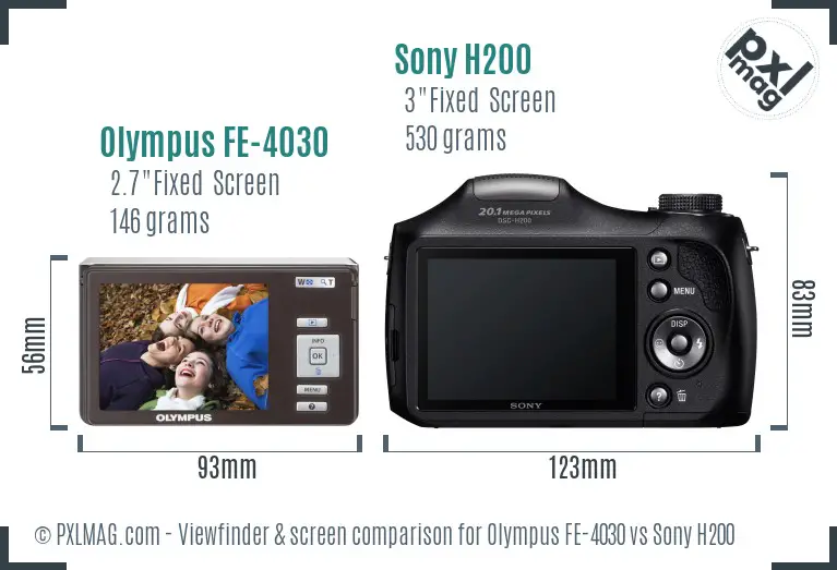 Olympus FE-4030 vs Sony H200 Screen and Viewfinder comparison