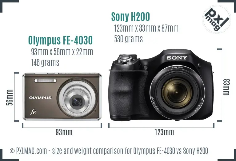Olympus FE-4030 vs Sony H200 size comparison