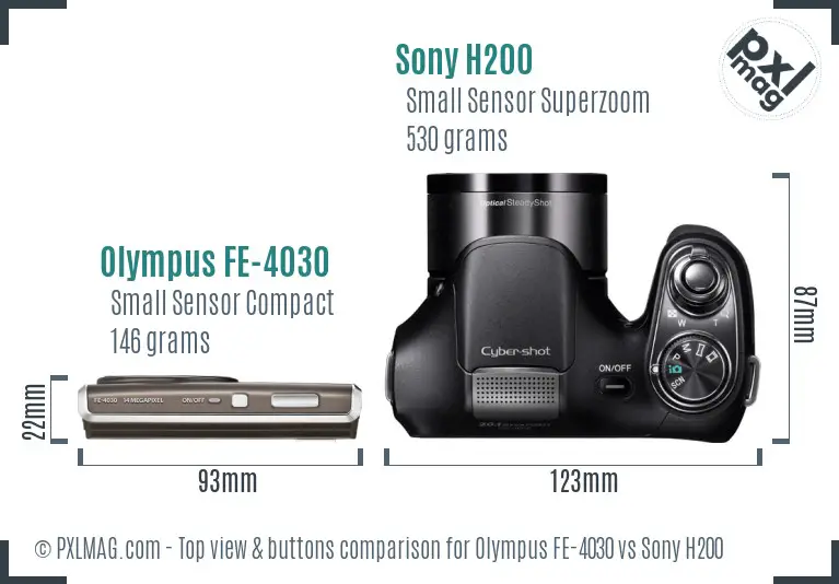 Olympus FE-4030 vs Sony H200 top view buttons comparison