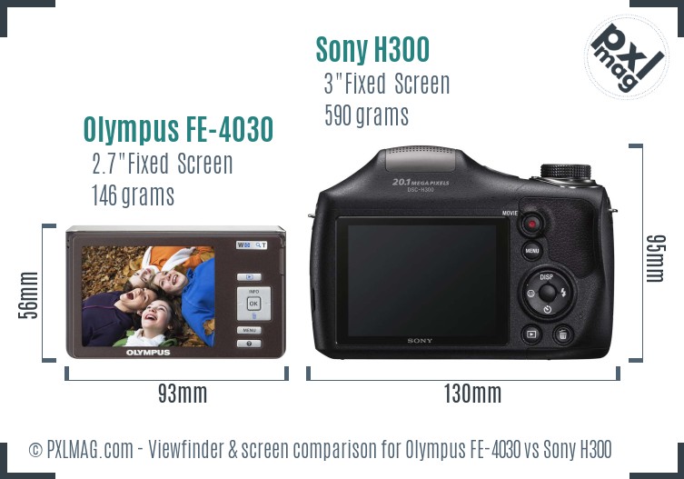 Olympus FE-4030 vs Sony H300 Screen and Viewfinder comparison