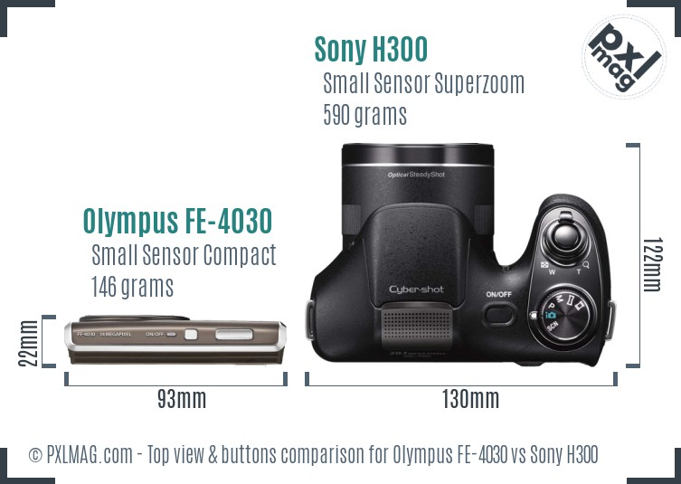 Olympus FE-4030 vs Sony H300 top view buttons comparison