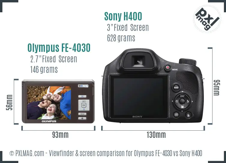 Olympus FE-4030 vs Sony H400 Screen and Viewfinder comparison