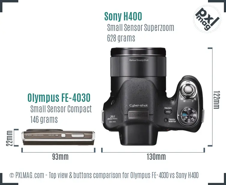 Olympus FE-4030 vs Sony H400 top view buttons comparison