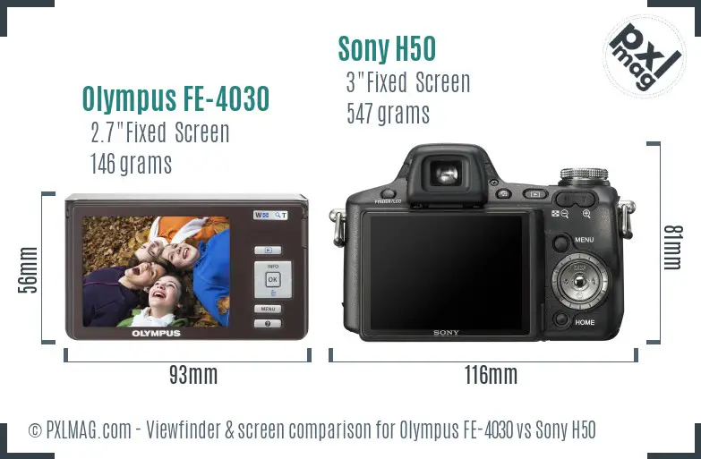 Olympus FE-4030 vs Sony H50 Screen and Viewfinder comparison