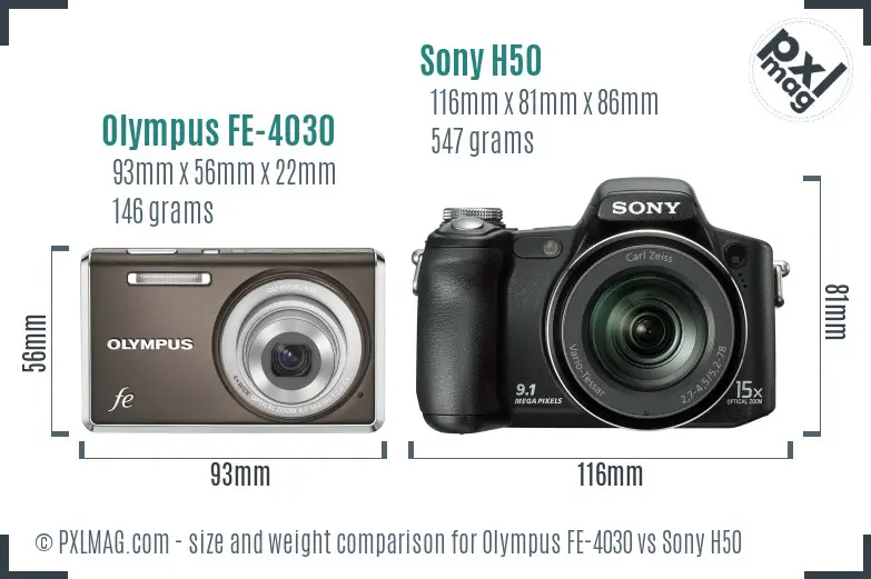 Olympus FE-4030 vs Sony H50 size comparison