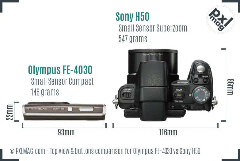 Olympus FE-4030 vs Sony H50 top view buttons comparison