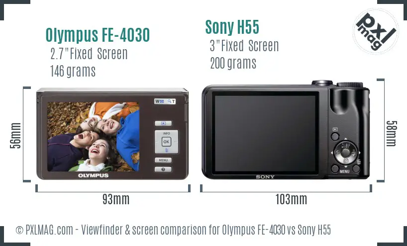 Olympus FE-4030 vs Sony H55 Screen and Viewfinder comparison