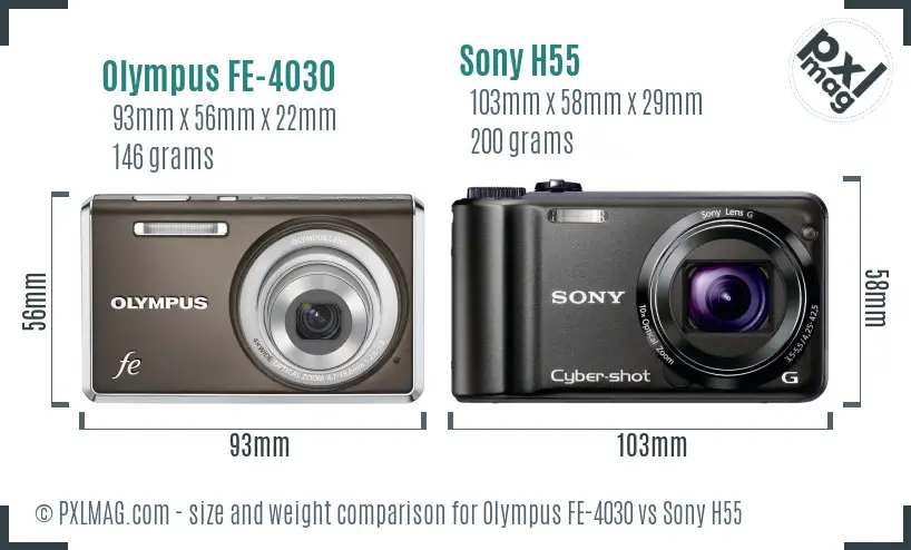 Olympus FE-4030 vs Sony H55 size comparison