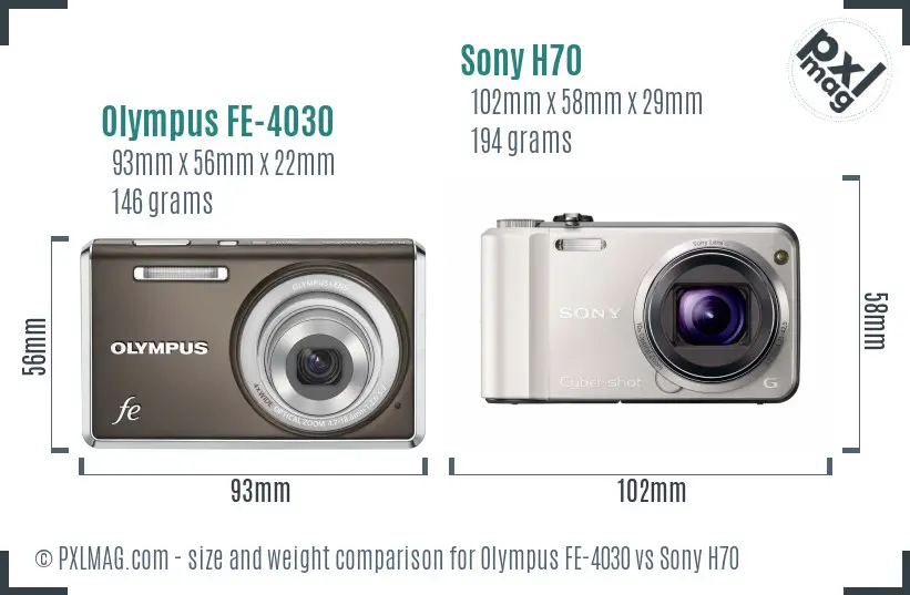 Olympus FE-4030 vs Sony H70 size comparison