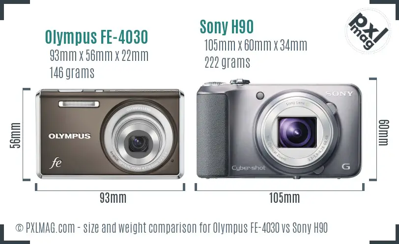 Olympus FE-4030 vs Sony H90 size comparison