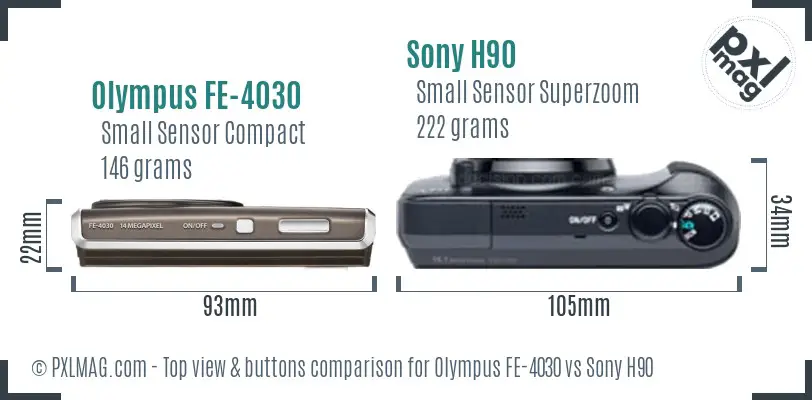 Olympus FE-4030 vs Sony H90 top view buttons comparison