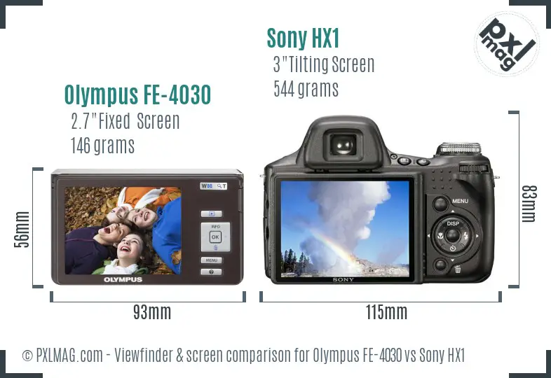 Olympus FE-4030 vs Sony HX1 Screen and Viewfinder comparison