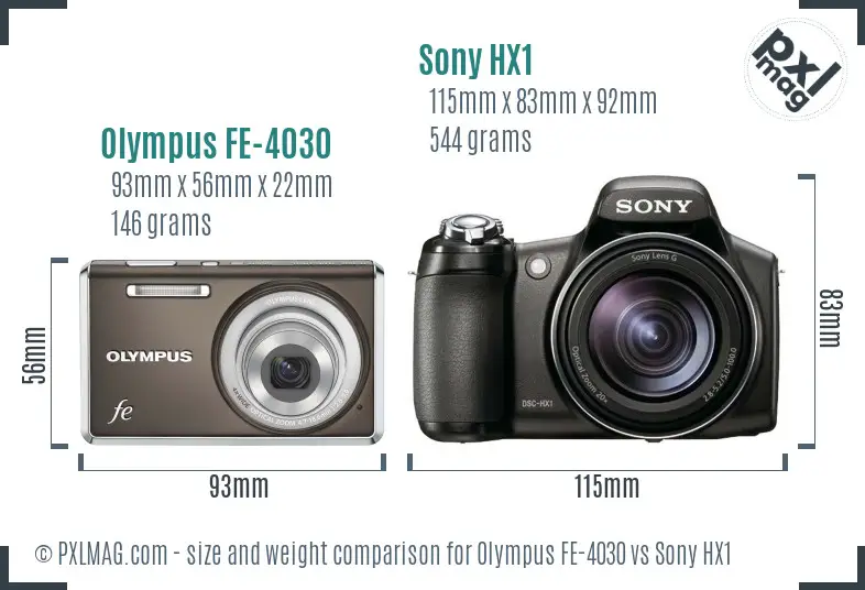 Olympus FE-4030 vs Sony HX1 size comparison