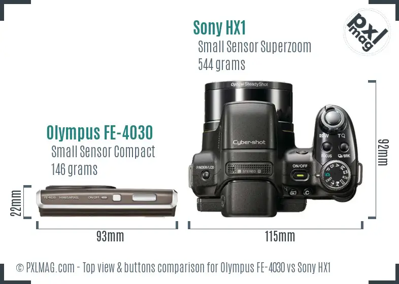 Olympus FE-4030 vs Sony HX1 top view buttons comparison